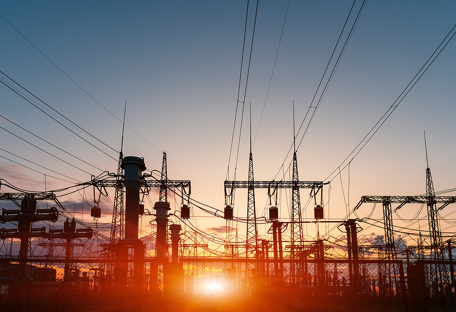 High-voltage Power Lines. Electricity Distribution Station. High