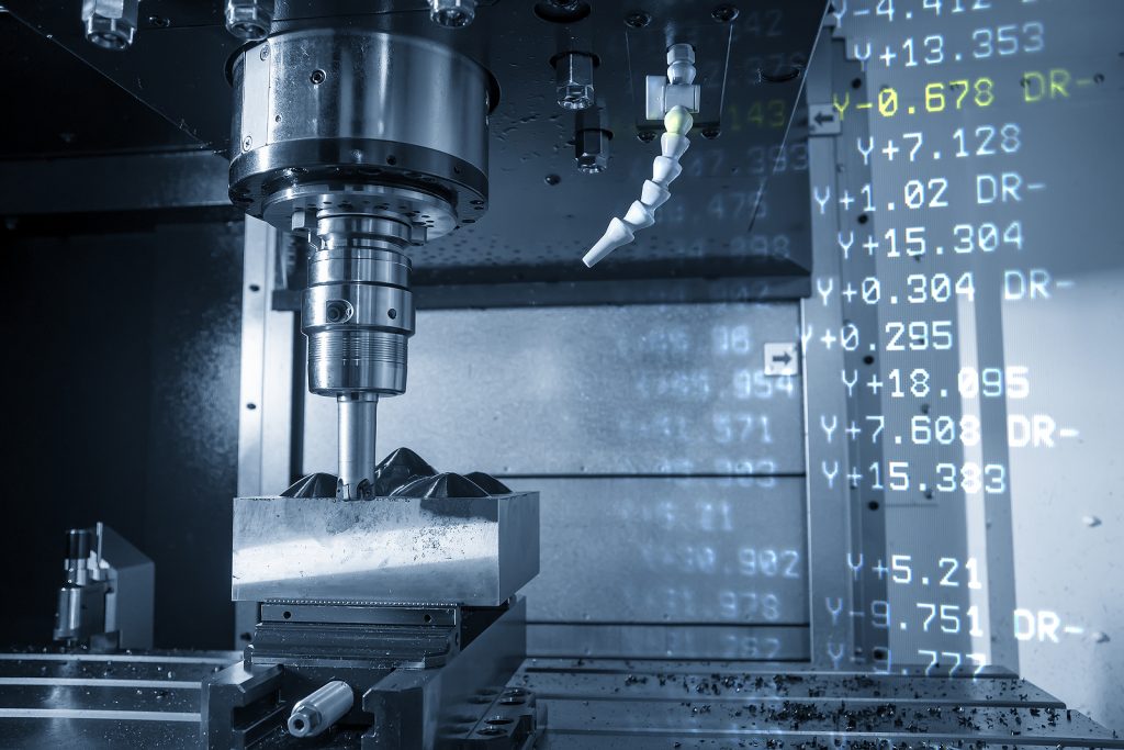 The Abstract Scene Of Cnc Milling Machine And The G-code Data Ba